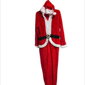 Santa Pajamas Santa Suit Red Fleece Zip UP with a Faux Belt Cozy Pj's Front Zip